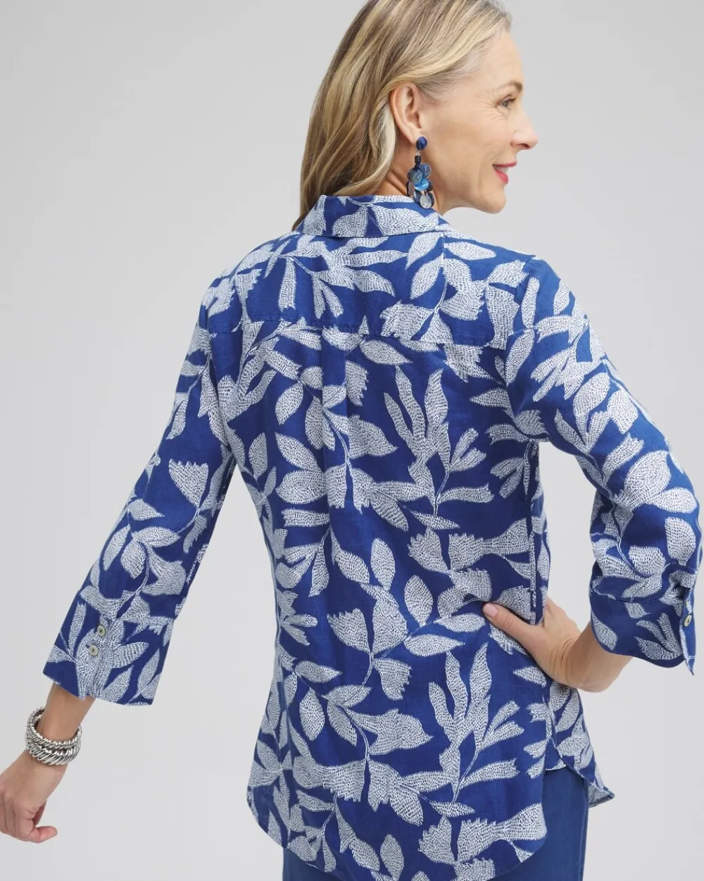Store No Iron™ Linen Leaf 3/4 Sleeve Shirt Tops