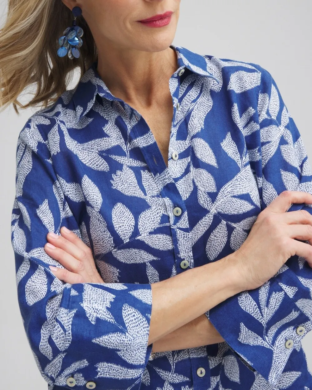 Store No Iron™ Linen Leaf 3/4 Sleeve Shirt Tops
