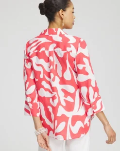 Hot No Iron™ Linen Reef 3/4 Sleeve Shirt Tops