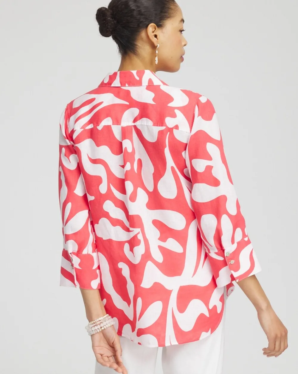 Hot No Iron™ Linen Reef 3/4 Sleeve Shirt Tops