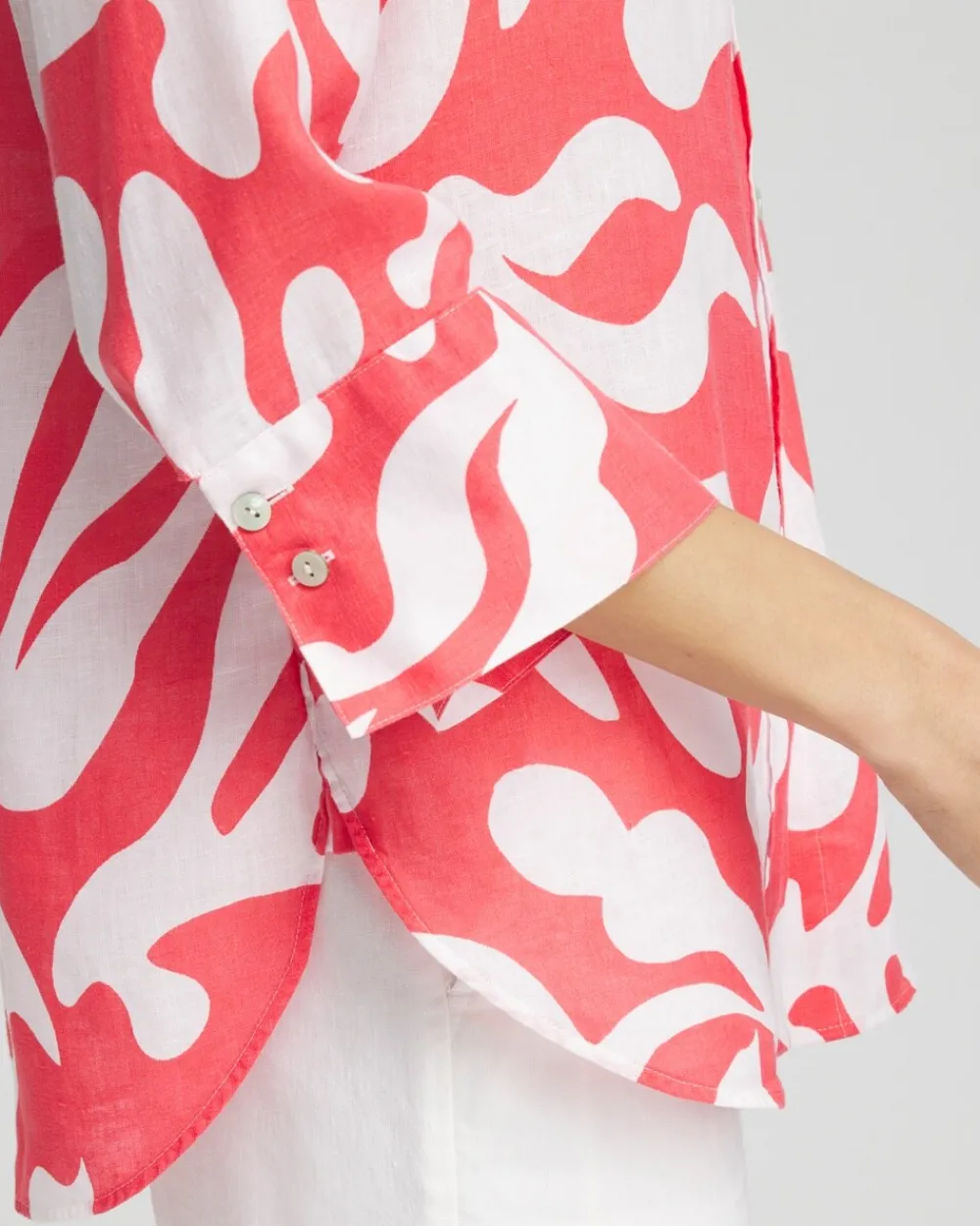 Hot No Iron™ Linen Reef 3/4 Sleeve Shirt Tops