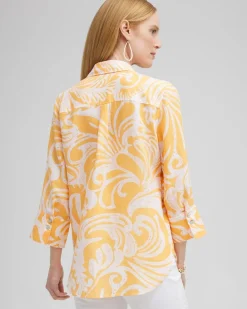 Sale No Iron™ Linen Scroll 3/4 Sleeve Shirt Tops