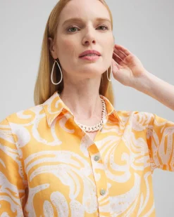 Sale No Iron™ Linen Scroll 3/4 Sleeve Shirt Tops