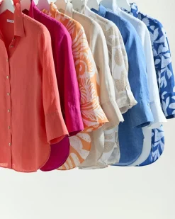 Sale No Iron™ Linen Scroll 3/4 Sleeve Shirt Tops