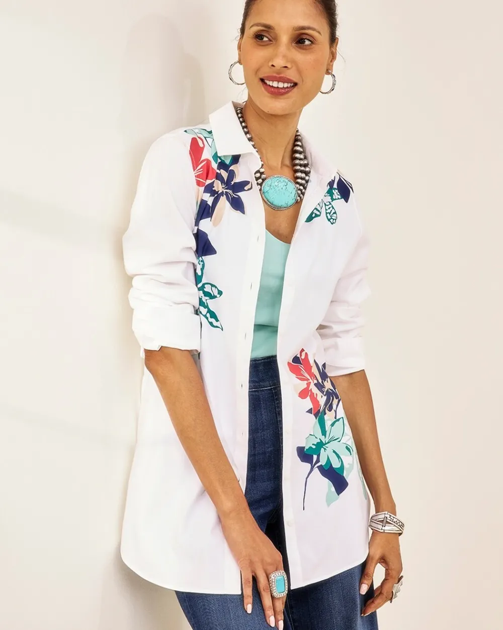 Shop No Iron™ Placed Floral Tunic Tops