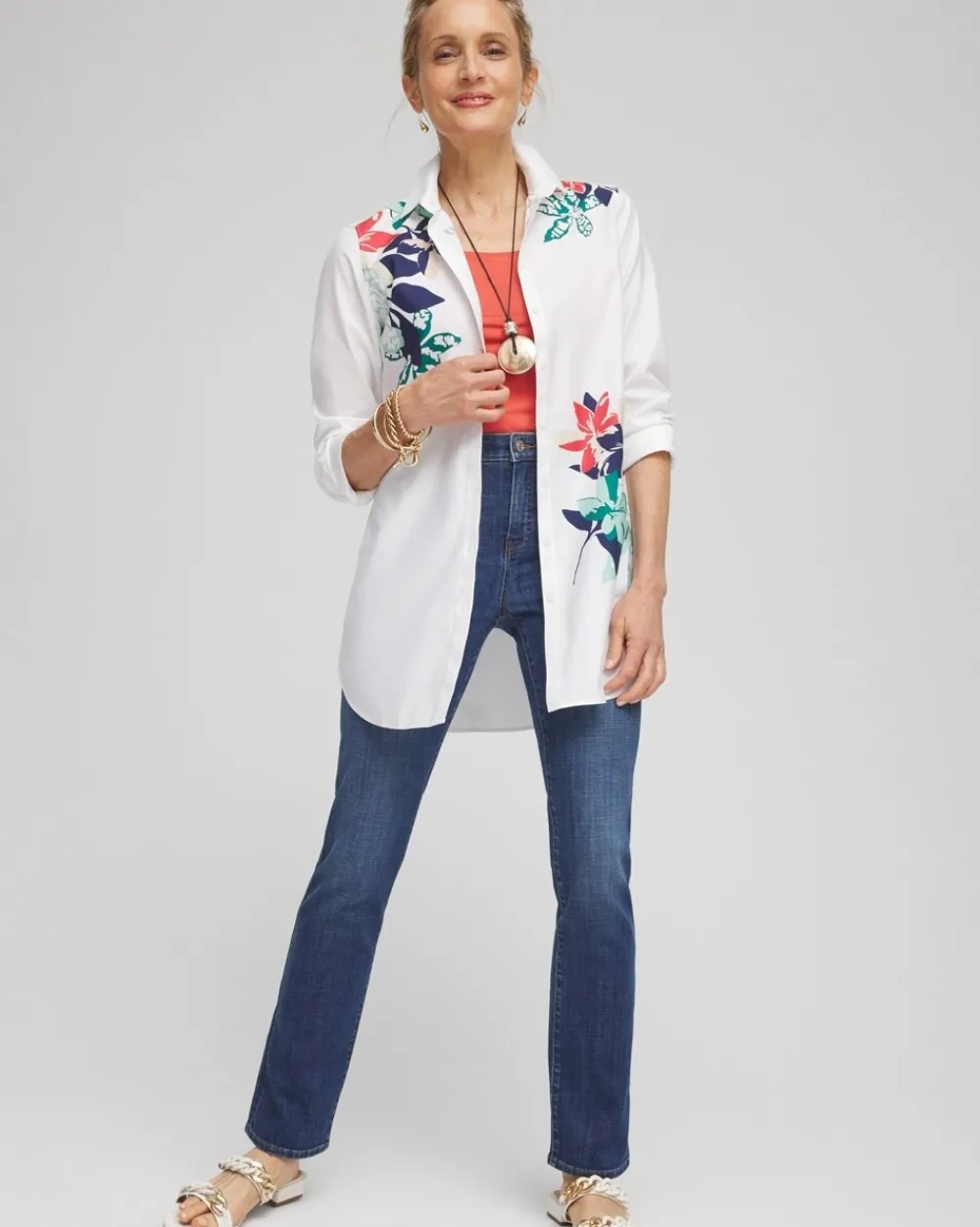 Shop No Iron™ Placed Floral Tunic Tops