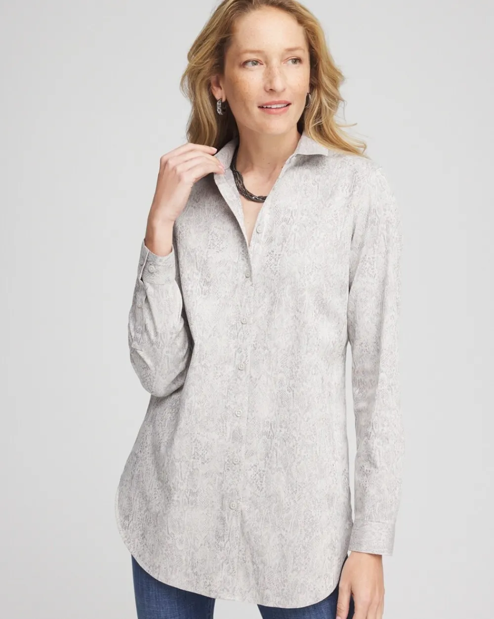 Cheap No Iron™ Python Print Jacquard Tunic Tops