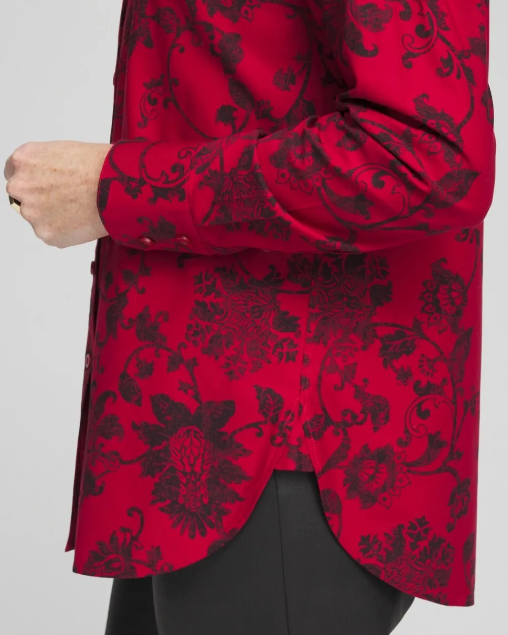 Fashion No Iron™ Red & Black Floral Shirt Tops