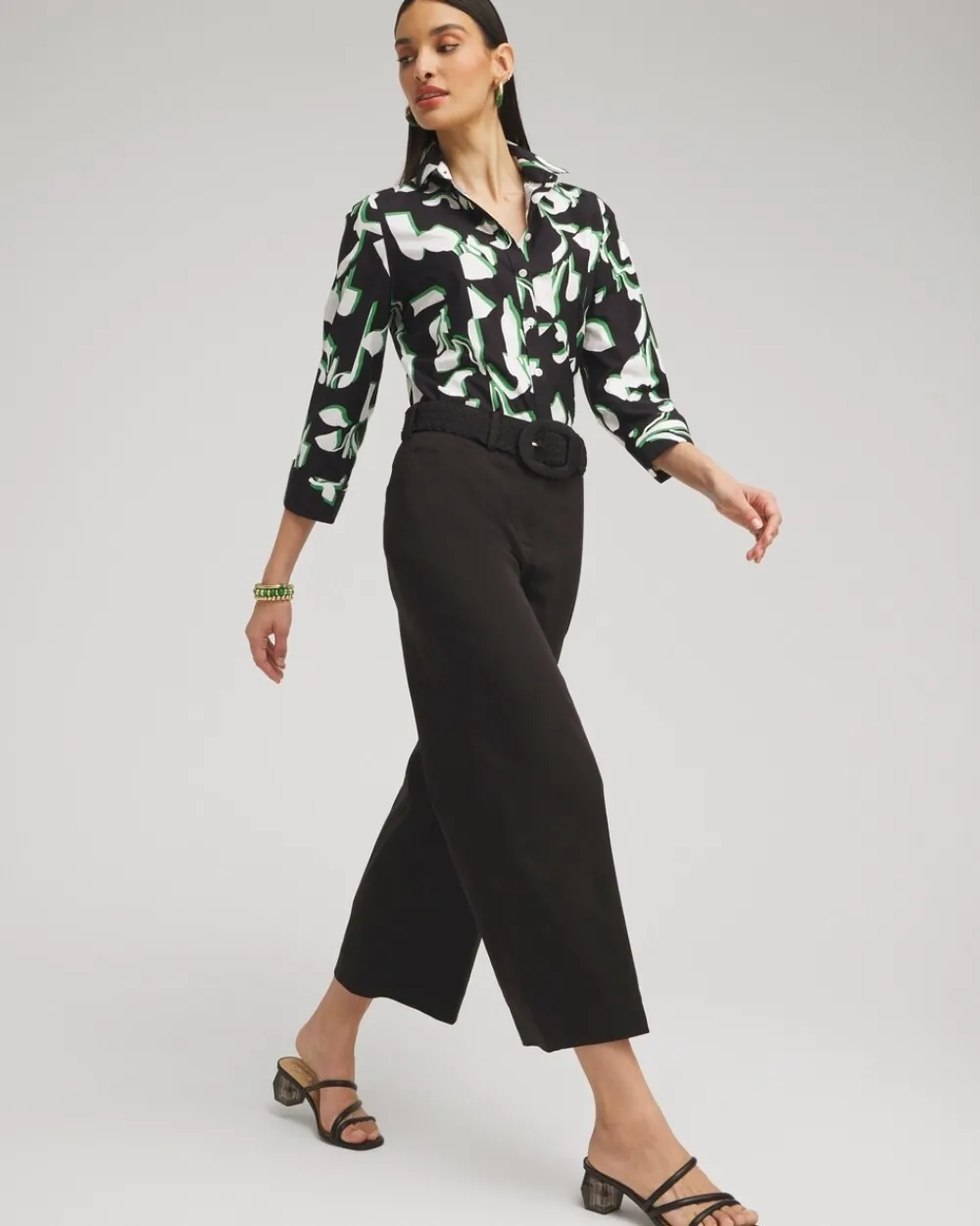 Cheap No Iron™ Stretch Floral 3/4 Sleeve Shirt Tops
