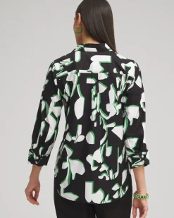 Cheap No Iron™ Stretch Floral 3/4 Sleeve Shirt Tops