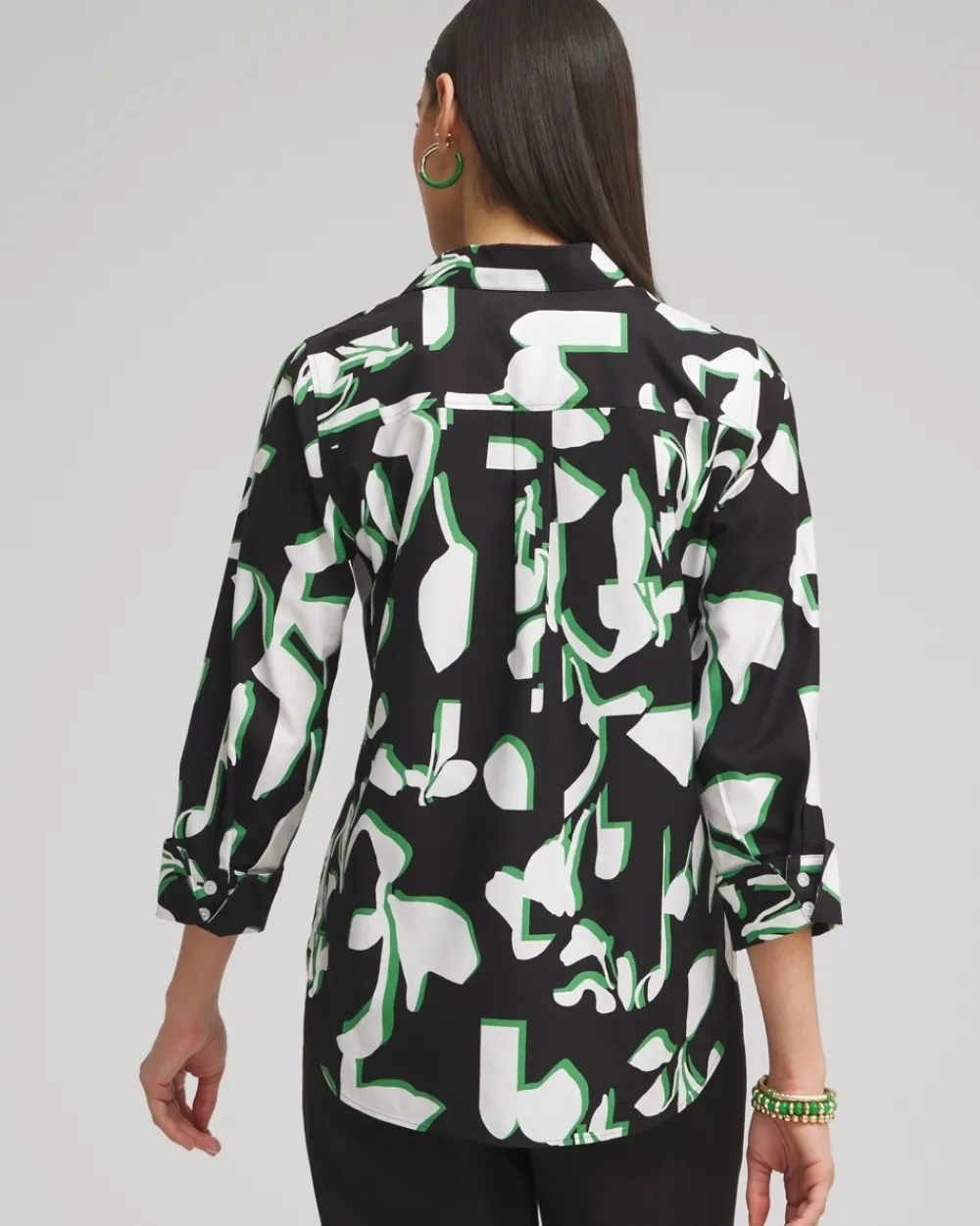 Cheap No Iron™ Stretch Floral 3/4 Sleeve Shirt Tops