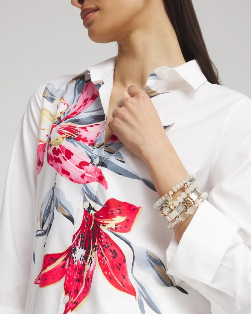 Discount No Iron™ Stretch Floral Shirt Tops