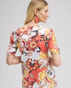 Best Sale Paisley Elbow Sleeve Cotton Tee Tops