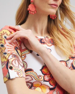 Best Sale Paisley Elbow Sleeve Cotton Tee Tops