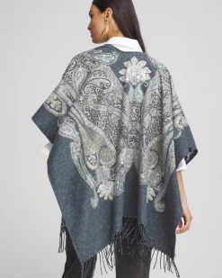 Clearance Paisley Leopard Reversible Ruana Ponchos & Ruanas