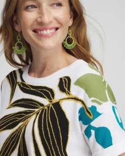 Outlet Palm Print Intarsia Pullover Tops