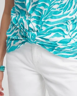 Clearance Palm Print Knot Front Tee Tops