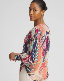 Discount Pintuck Detail Artisan Print Top Tops