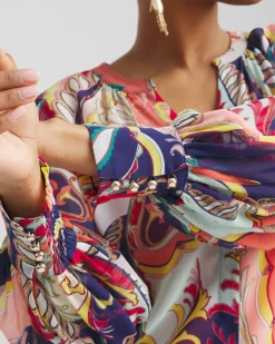 Discount Pintuck Detail Artisan Print Top Tops