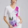 Best Sale Placed Floral Elbow Sleeve A-line Tee Tops