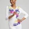 Online Placed Floral Everyday 3/4 Sleeve Tee Tops