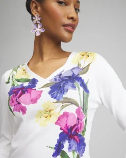Online Placed Floral Everyday 3/4 Sleeve Tee Tops