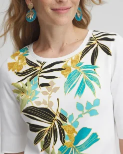 Best Sale Placed Palms Jewel Neck Tee Tops