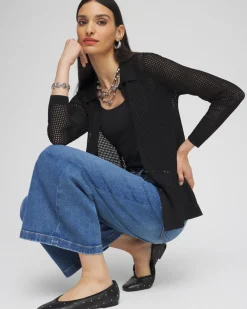 Sale Pointelle Collared Cardigan Tops