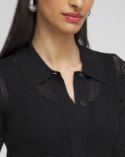 Sale Pointelle Collared Cardigan Tops