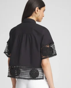 Flash Sale Poplin Crochet Trim Top Tops