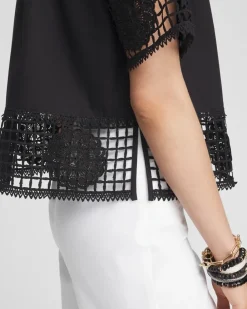 Flash Sale Poplin Crochet Trim Top Tops