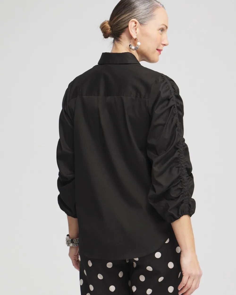 Cheap Poplin Ruched Sleeve Shirt Tops