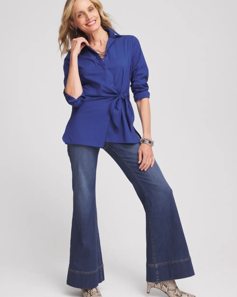 Online Poplin Tie Front Shirt Tops