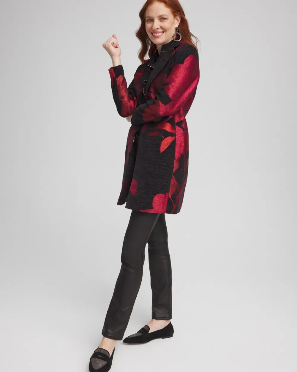 Best Red Floral Jacquard Topper Jackets & Coats