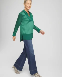 Sale Relaxed Stretch Satin Tunic Tops