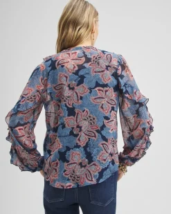Flash Sale Ruffle Detail Floral Blouse Tops