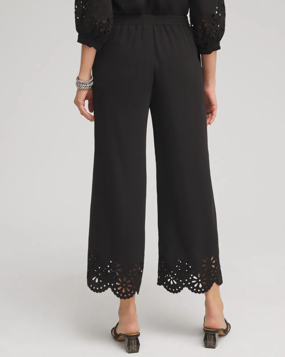 Cheap Satin Eyelet Hem Culottes Pants