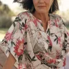 Best Sale Satin Floral Tie Front Top Tops