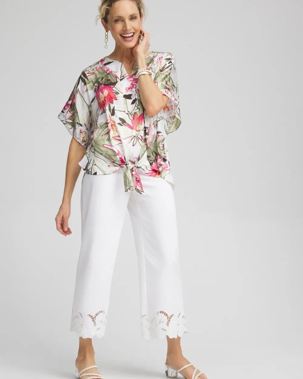 Best Sale Satin Floral Tie Front Top Tops