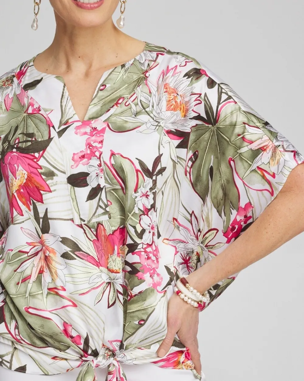 Best Sale Satin Floral Tie Front Top Tops