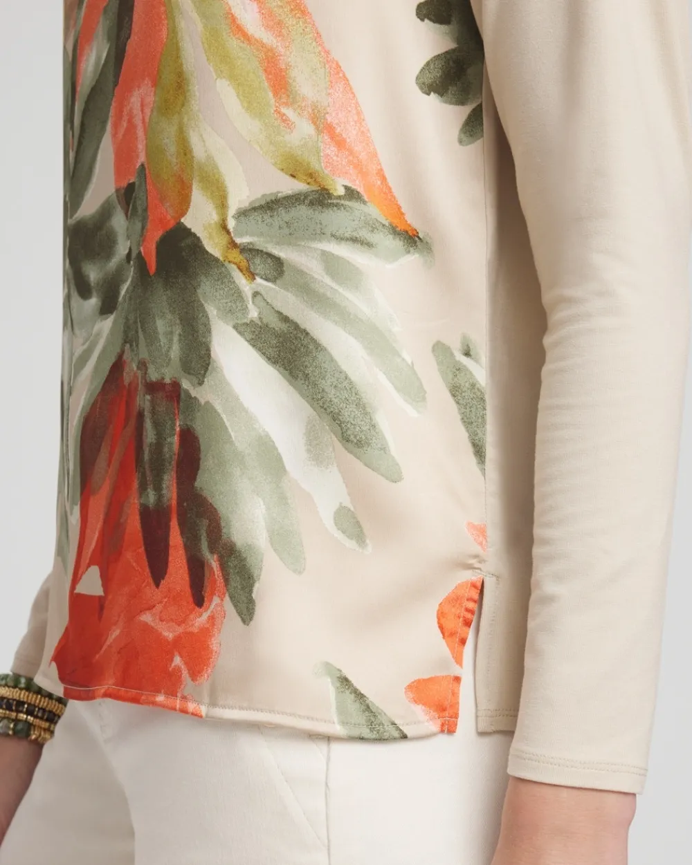 Flash Sale Satin Garden Long Sleeve Tee Tops