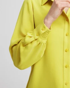 Fashion Satin Pleat Sleeve Shirt Tops