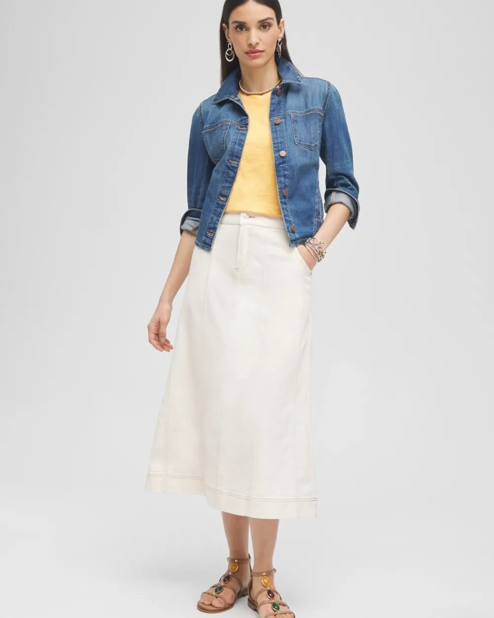 Shop Seeded Denim Midi Skirt Skirts