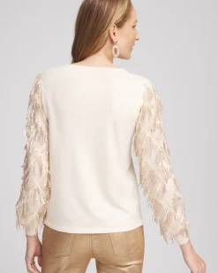 Discount Sequin Ruffle Pullover Sweater Sweaters