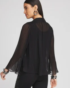 Hot Sheer Pleated Blouse Tops | Blouses & Shirts
