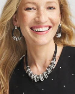 Shop Silver Tone Leather Short Necklace Necklaces
