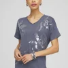 Best Sale Slate Linen Sequin Tee Tops
