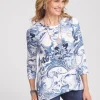 Outlet 3/4 Sleeve Floral Overlap Tunic Tops