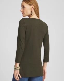 New 3/4 Sleeve Overlap Tunic Tops