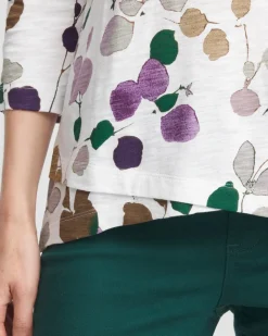 Sale 3/4 Sleeve Sprigs Overlap Tunic Tops